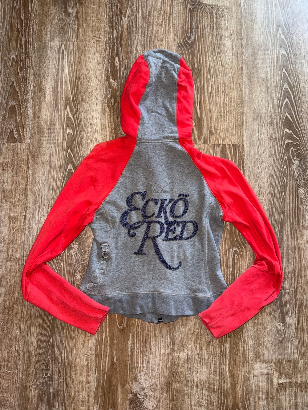 Vintage Y2K Ecko Unlimited Gray & Red Hooded Jacket